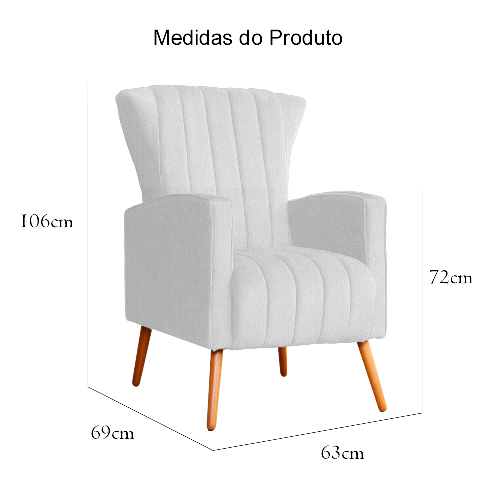 Poltrona Decorativa Melinda Pés Palito Suede Branco