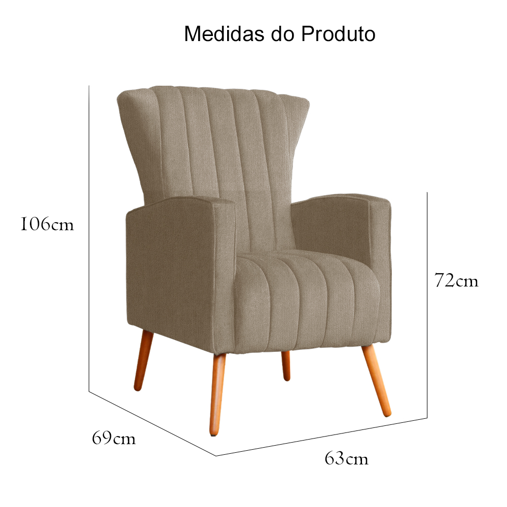 Poltrona Decorativa Melinda Pés Palito Suede Capuccino