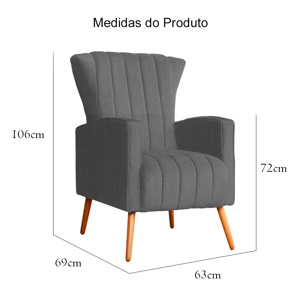Poltrona Decorativa Melinda Pés Palito Suede Cinza