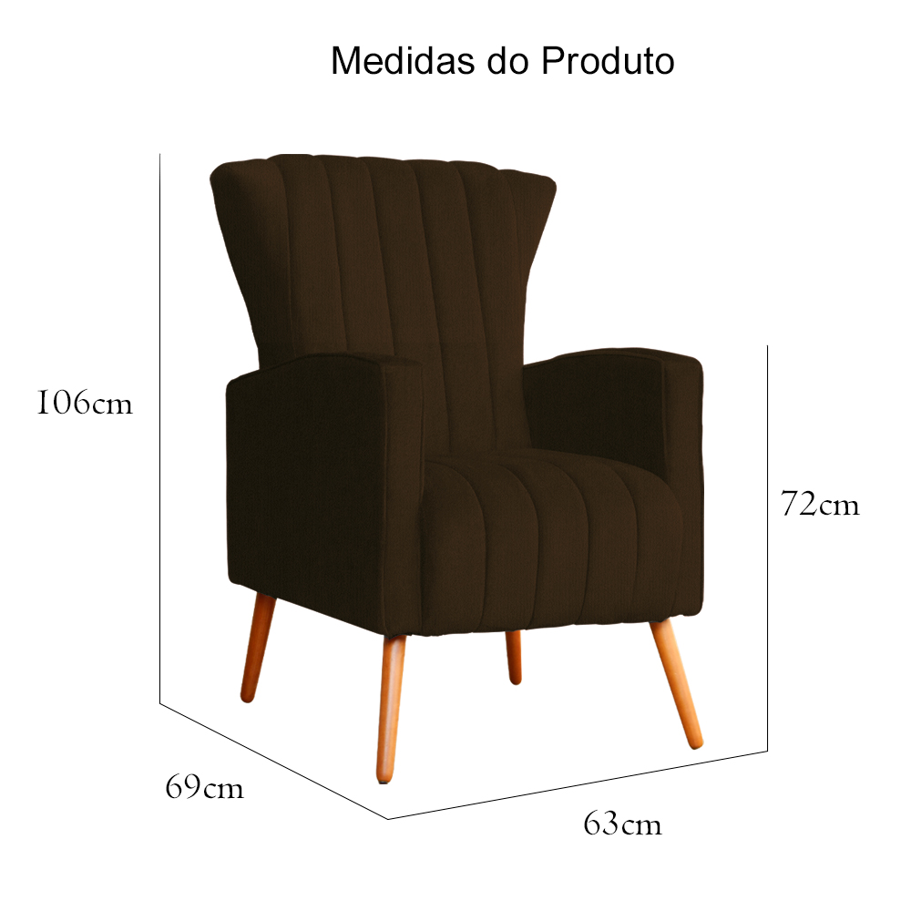 Poltrona Decorativa Melinda Pés Palito Suede Marrom