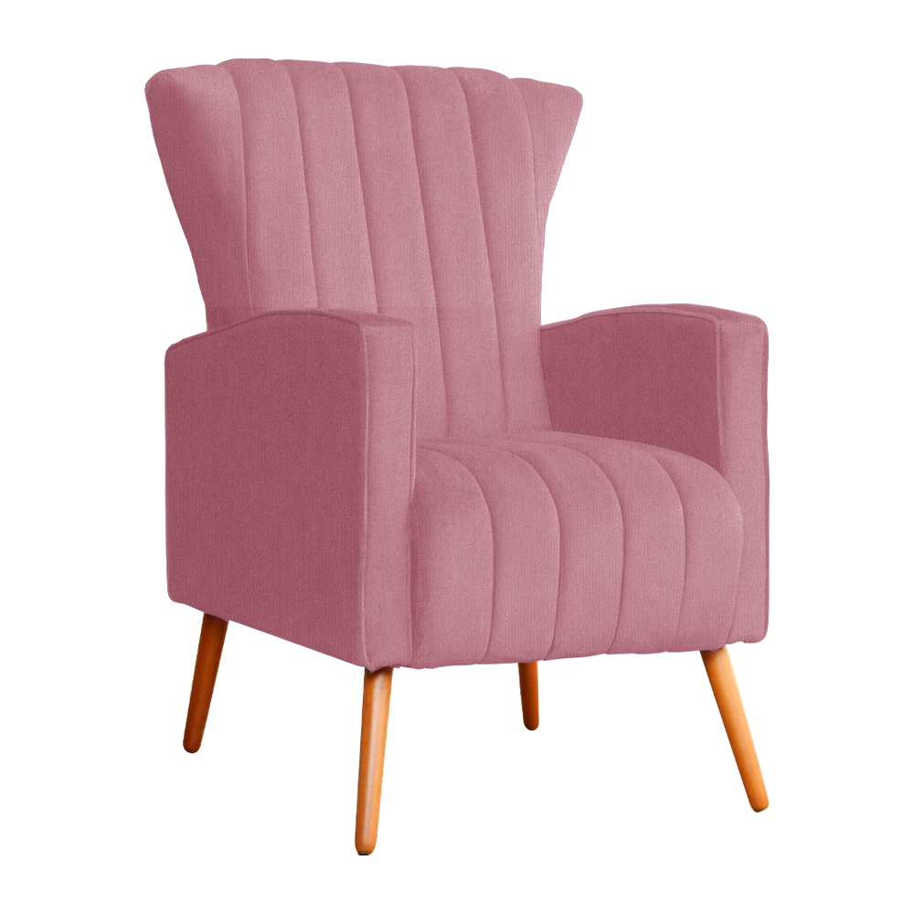 Poltrona Decorativa Melinda Pés Palito Suede Rosa