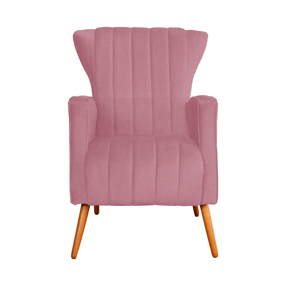 Poltrona Decorativa Melinda Pés Palito Suede Rosa