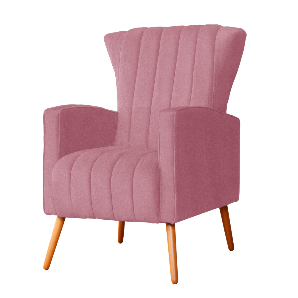 Poltrona Decorativa Melinda Pés Palito Suede Rosa
