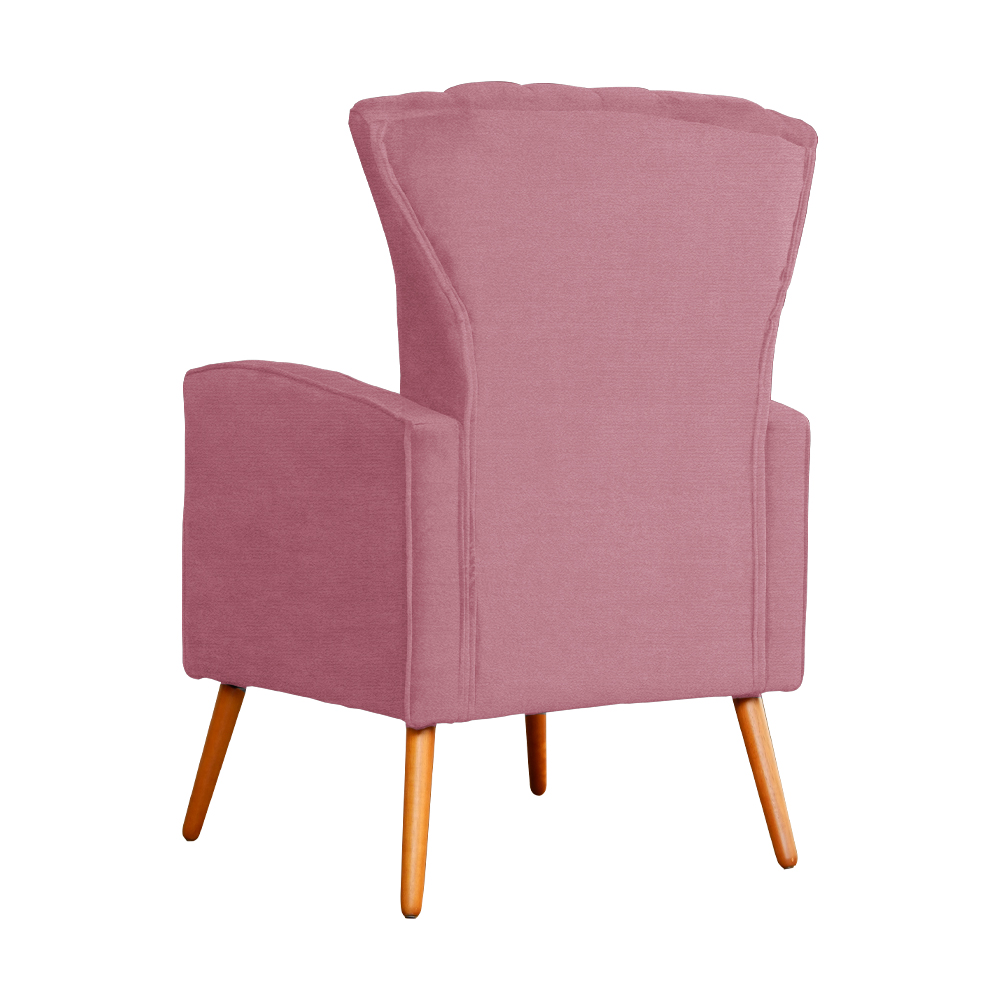 Poltrona Decorativa Melinda Pés Palito Suede Rosa