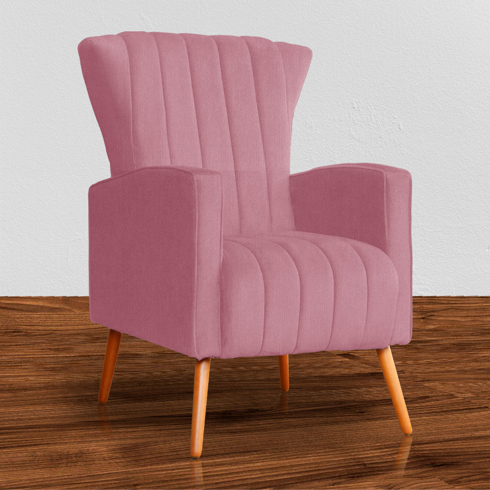 Poltrona Decorativa Melinda Pés Palito Suede Rosa