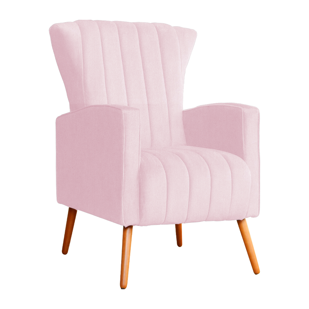 Poltrona Decorativa Melinda Pés Palito Suede Rosa