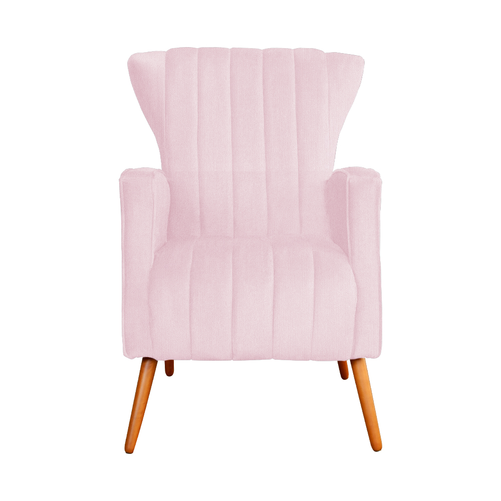 Poltrona Decorativa Melinda Pés Palito Suede Rosa