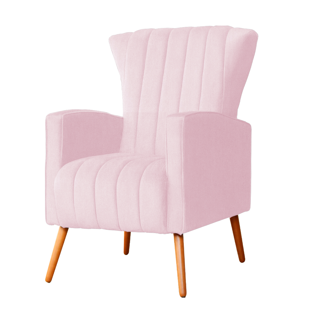 Poltrona Decorativa Melinda Pés Palito Suede Rosa