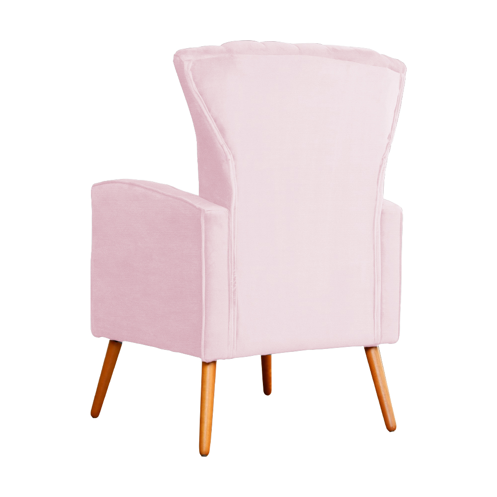 Poltrona Decorativa Melinda Pés Palito Suede Rosa