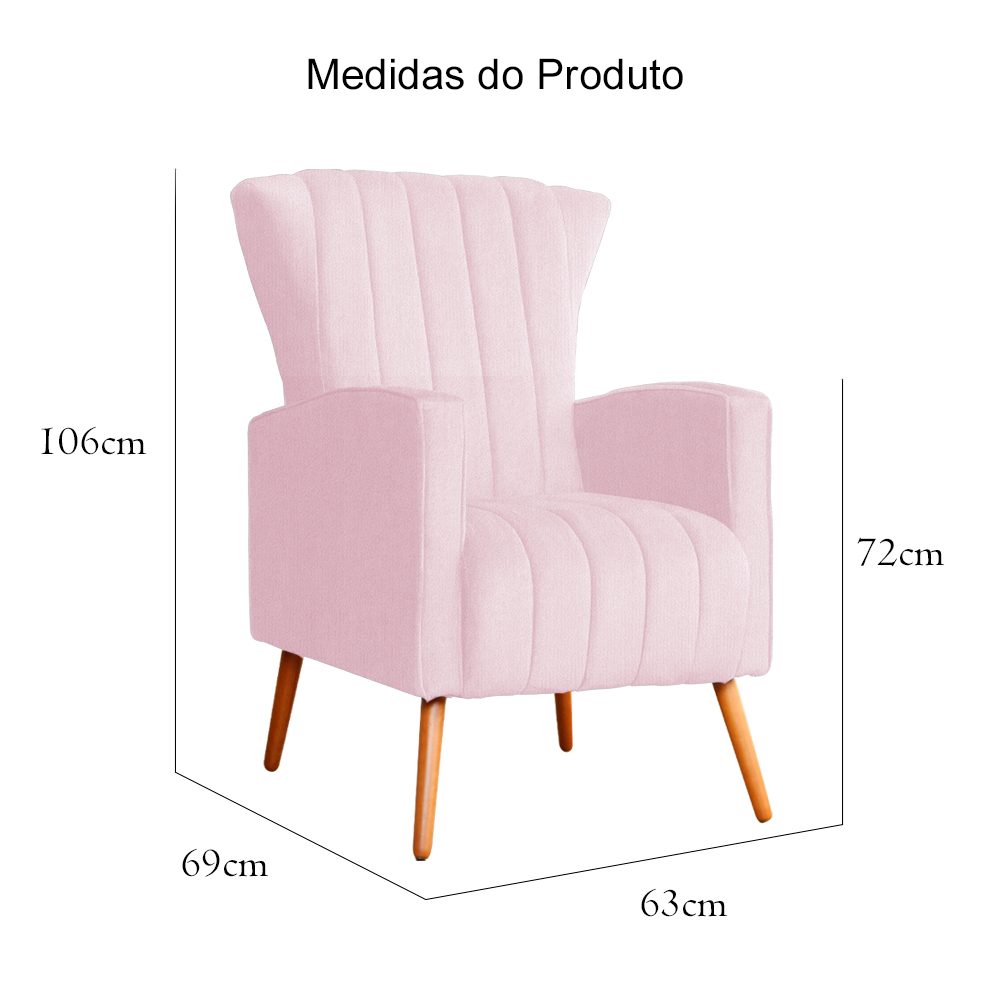 Poltrona Decorativa Melinda Pés Palito Suede Rosa