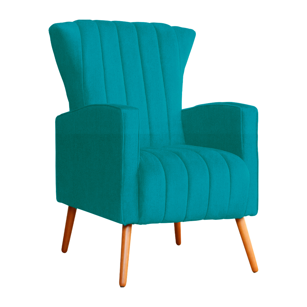 Poltrona Decorativa Melinda Pés Palito Suede Turquesa