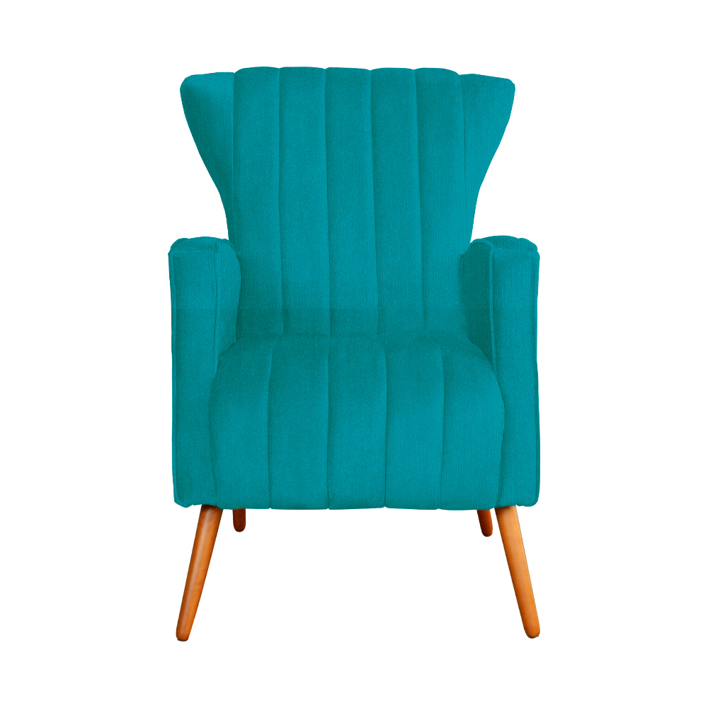 Poltrona Decorativa Melinda Pés Palito Suede Turquesa