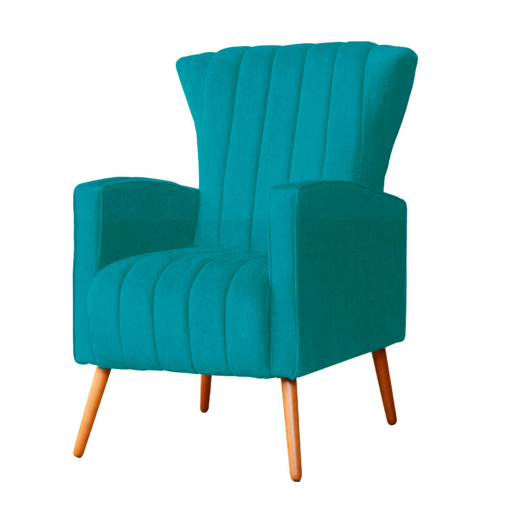Poltrona Decorativa Melinda Pés Palito Suede Turquesa