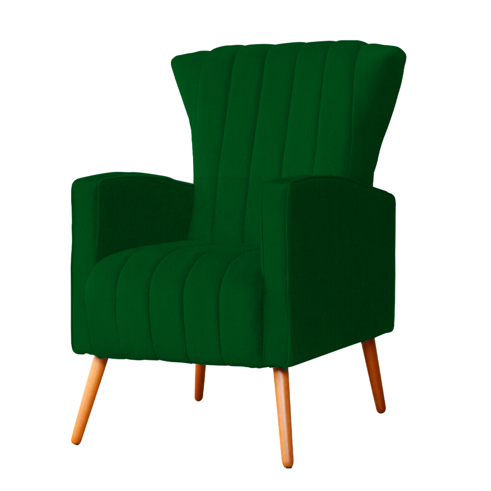 Poltrona Decorativa Melinda Pés Palito Suede Verde