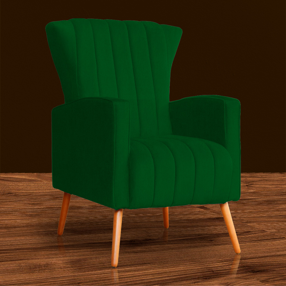 Poltrona Decorativa Melinda Pés Palito Suede Verde