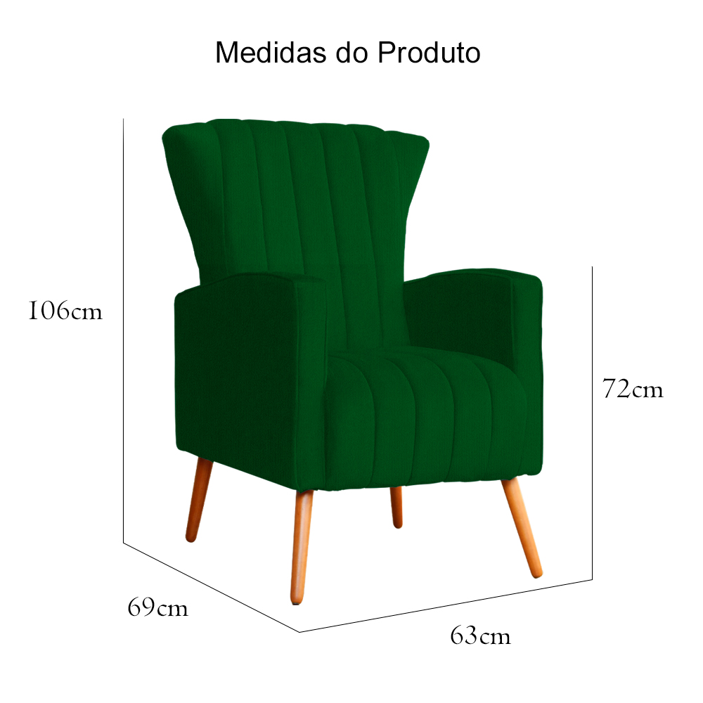Poltrona Decorativa Melinda Pés Palito Suede Verde