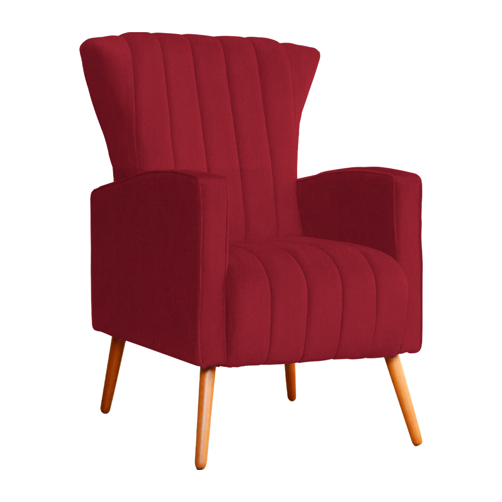 Poltrona Decorativa Melinda Pés Palito Suede Vermelho