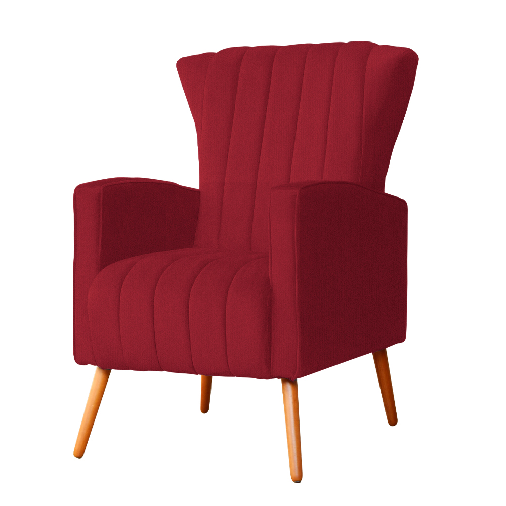 Poltrona Decorativa Melinda Pés Palito Suede Vermelho