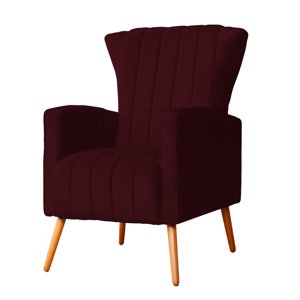 Poltrona Decorativa Melinda Pés Palito Suede Vinho