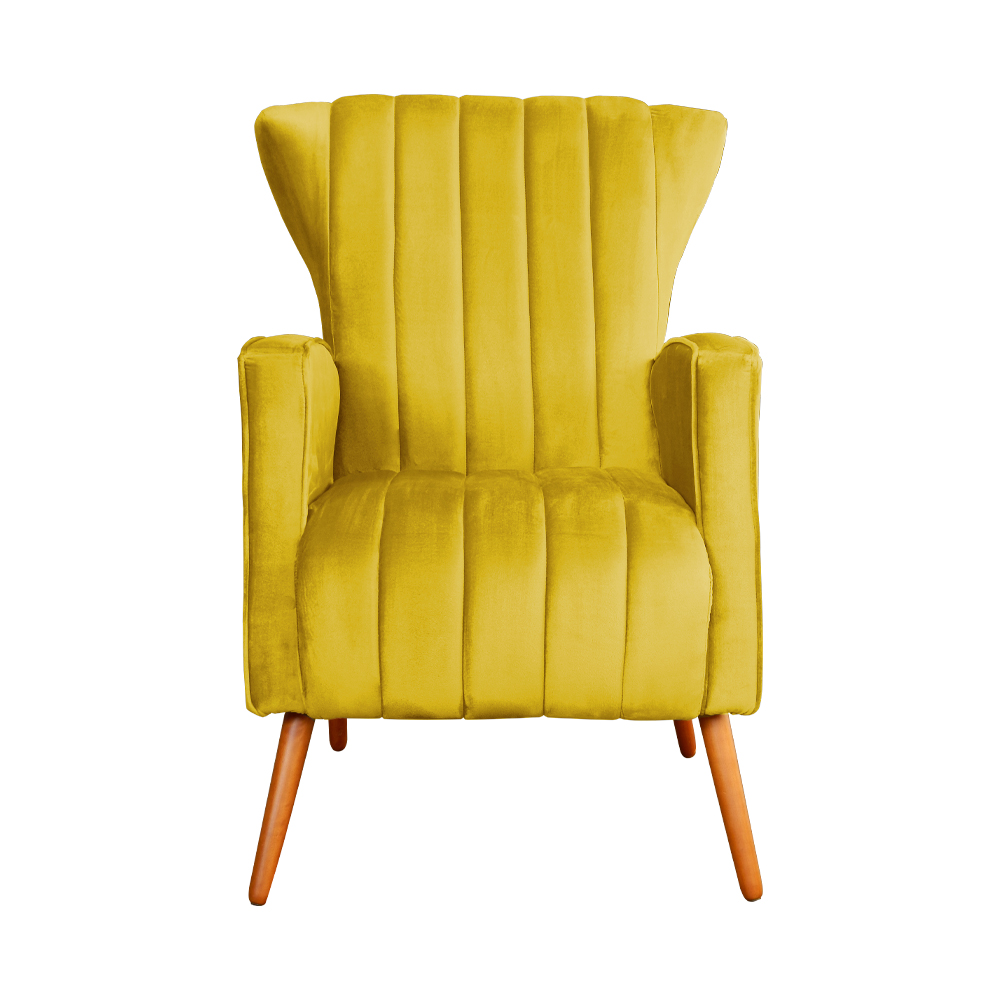 Poltrona Decorativa Melinda Pés Palito Veludo Amarelo