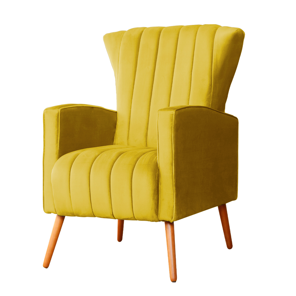 Poltrona Decorativa Melinda Pés Palito Veludo Amarelo