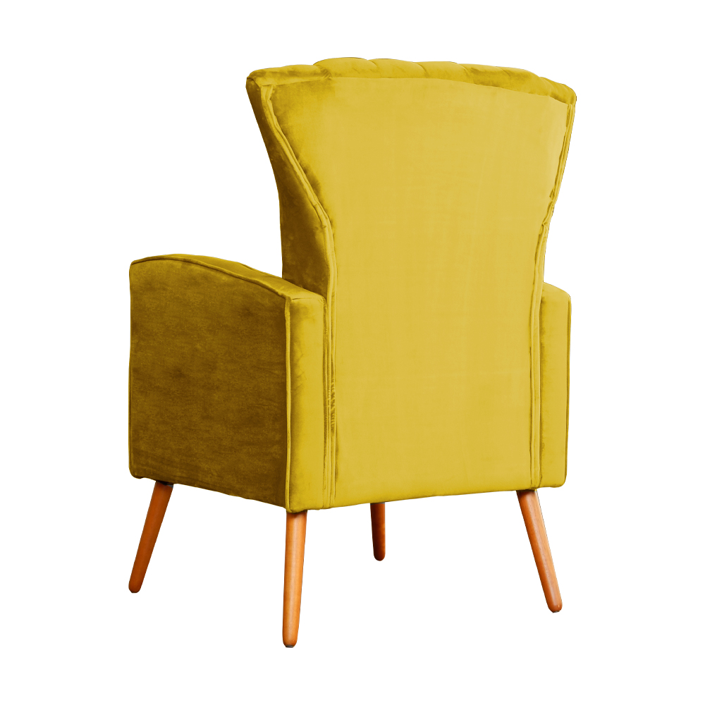 Poltrona Decorativa Melinda Pés Palito Veludo Amarelo