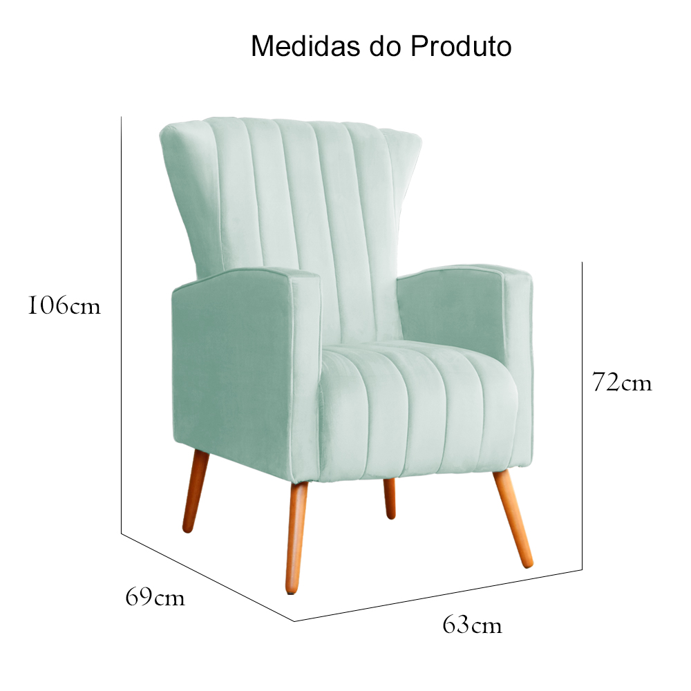 Poltrona Decorativa Melinda Pés Palito Veludo Azul