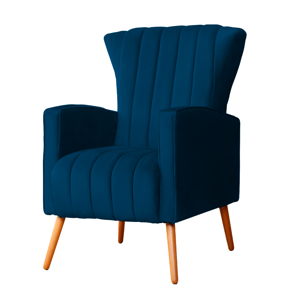 Poltrona Decorativa Melinda Pés Palito Veludo Azul Marinho
