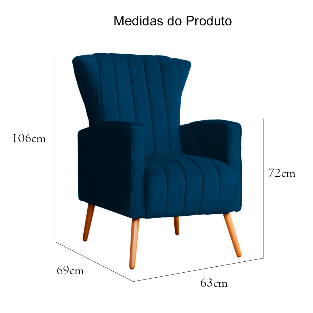 Poltrona Decorativa Melinda Pés Palito Veludo Azul Marinho