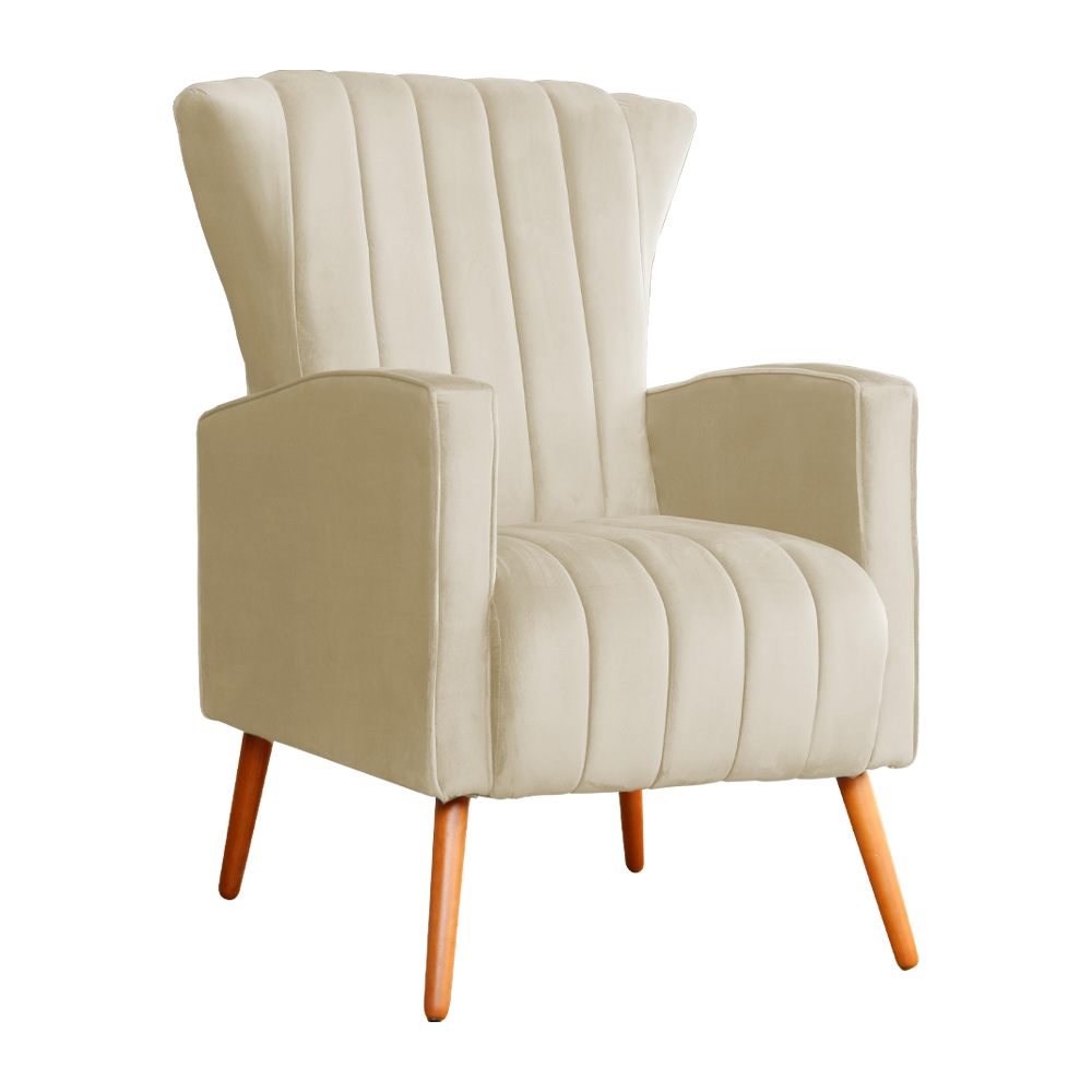Poltrona Decorativa Melinda Pés Palito Veludo Bege