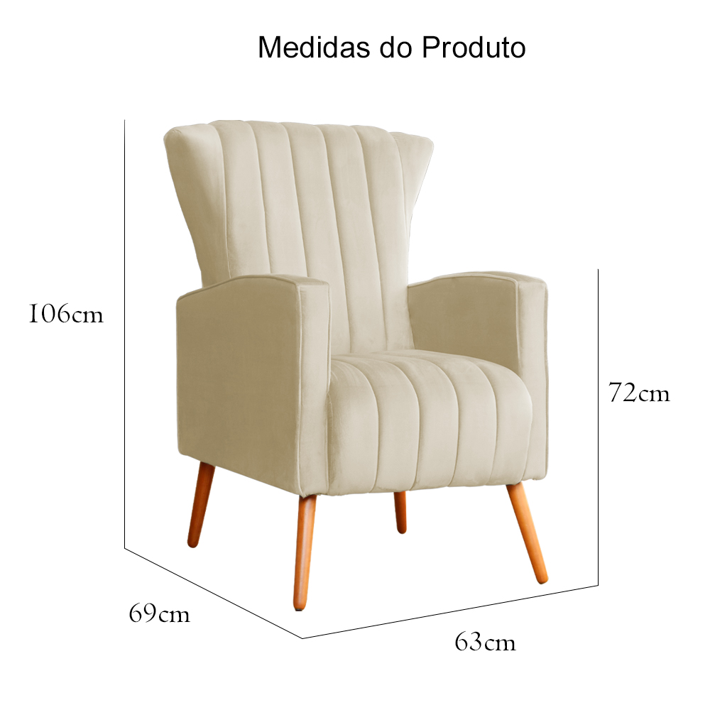 Poltrona Decorativa Melinda Pés Palito Veludo Bege