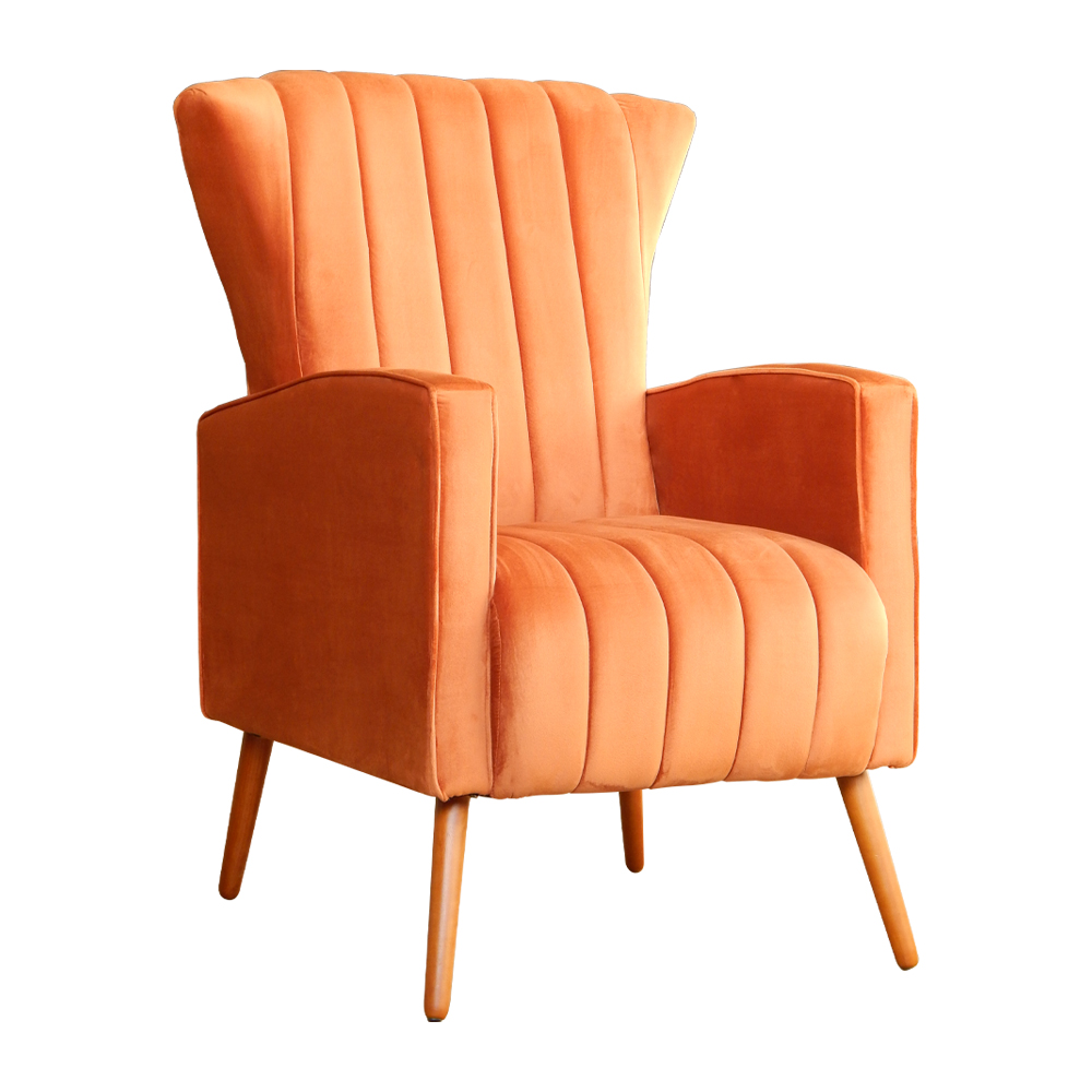 Poltrona Decorativa Melinda Pés Palito Veludo Laranja