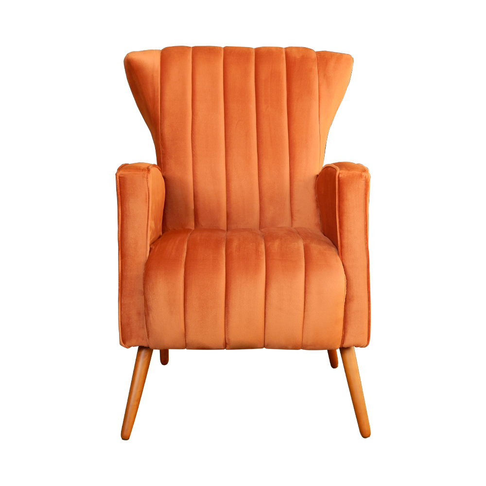 Poltrona Decorativa Melinda Pés Palito Veludo Laranja