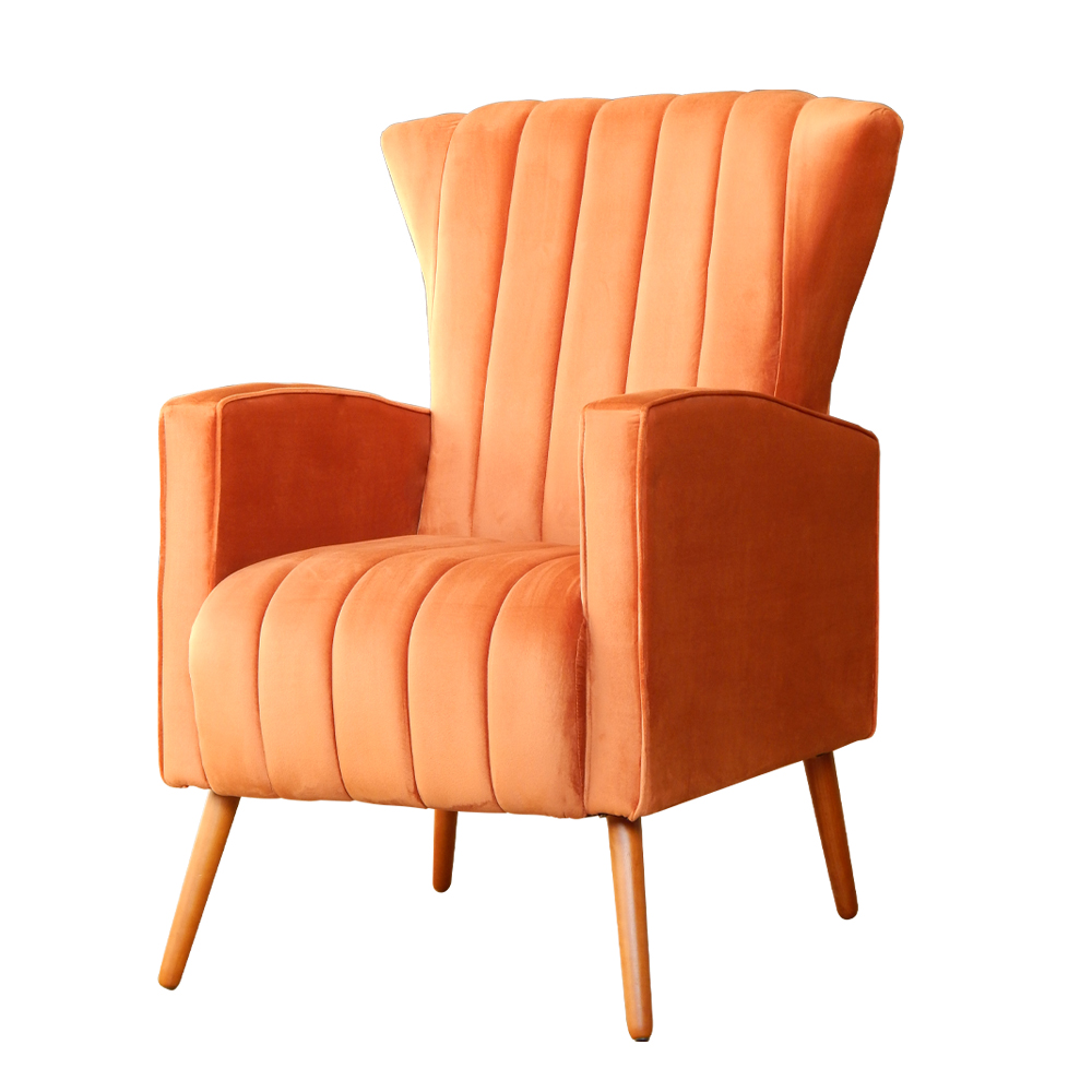 Poltrona Decorativa Melinda Pés Palito Veludo Laranja