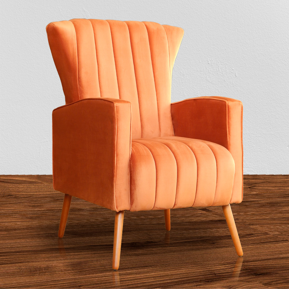 Poltrona Decorativa Melinda Pés Palito Veludo Laranja