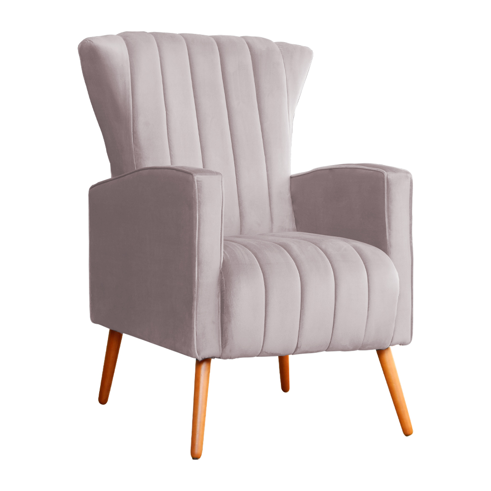 Poltrona Decorativa Melinda Pés Palito Veludo Rosa