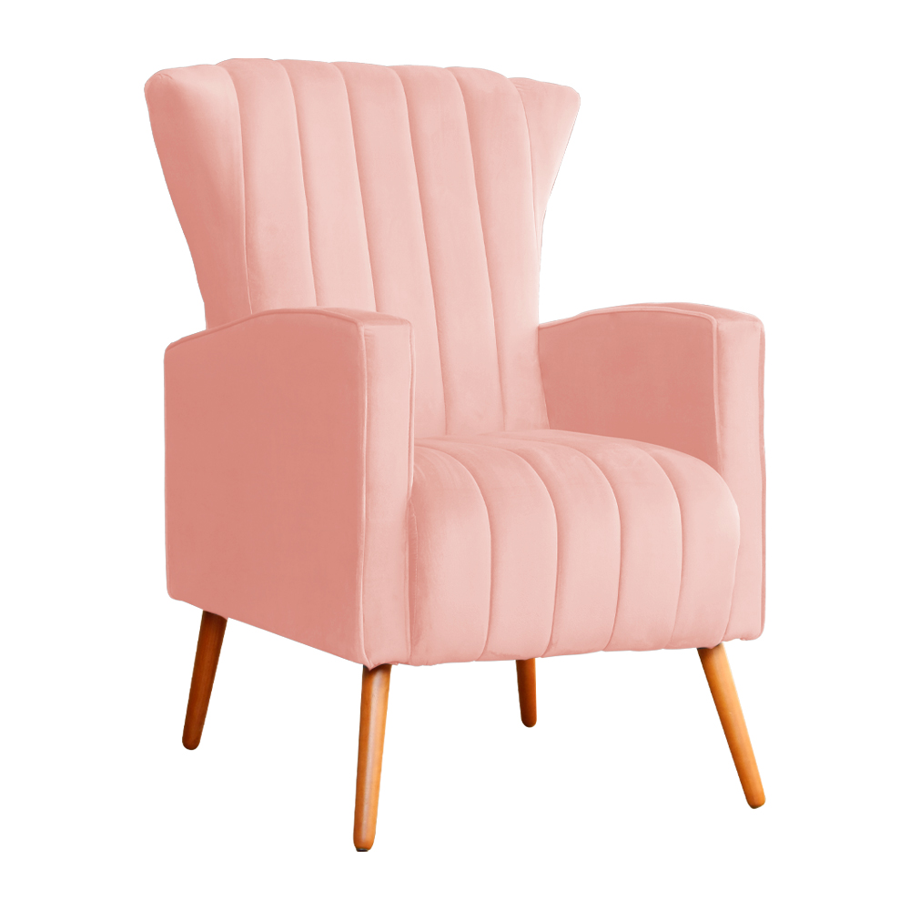 Poltrona Decorativa Melinda Pés Palito Veludo Rosa
