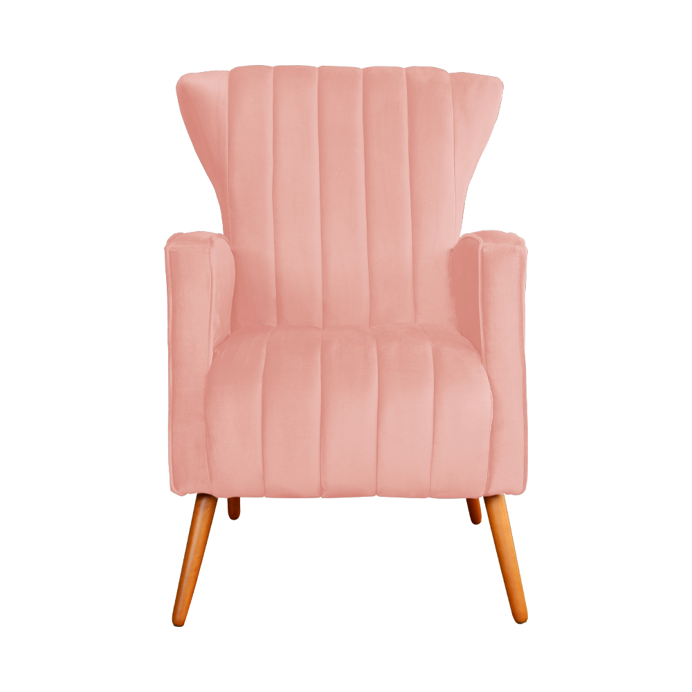 Poltrona Decorativa Melinda Pés Palito Veludo Rosa