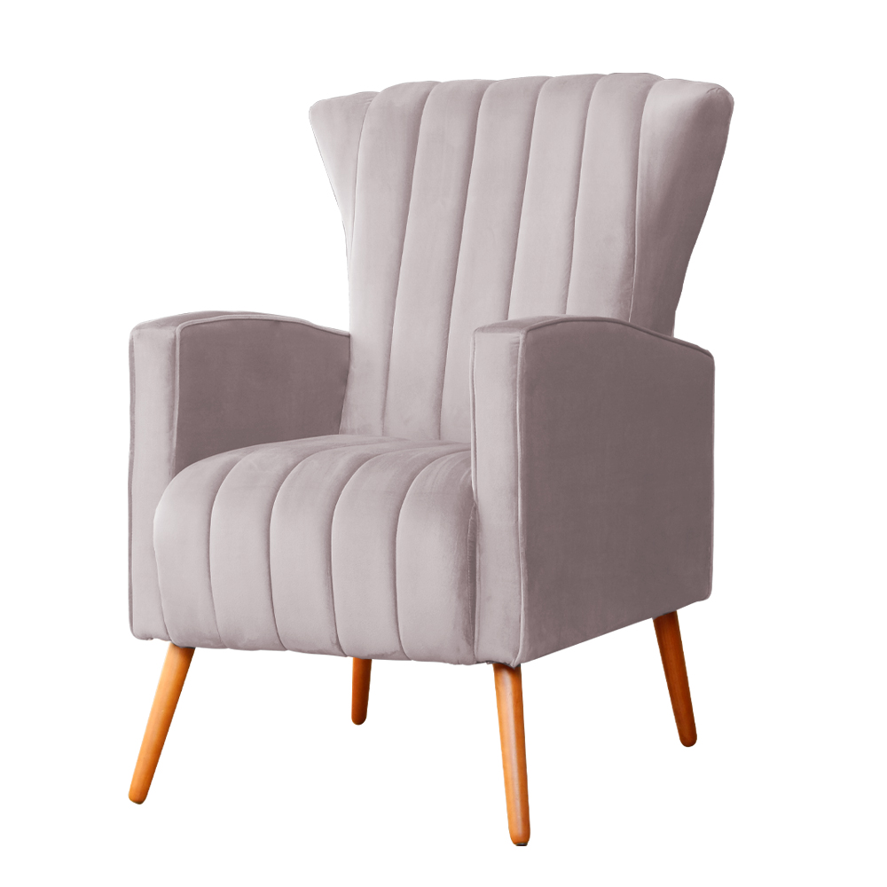 Poltrona Decorativa Melinda Pés Palito Veludo Rosa