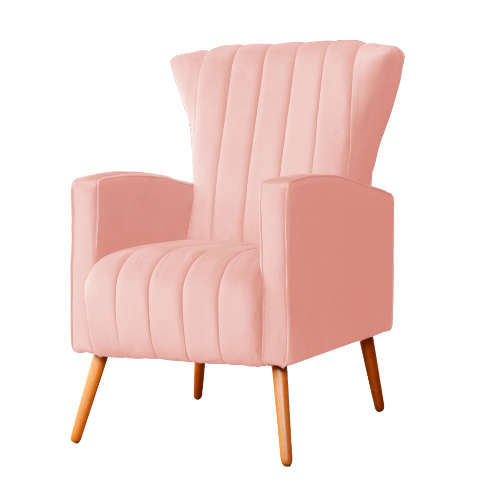 Poltrona Decorativa Melinda Pés Palito Veludo Rosa