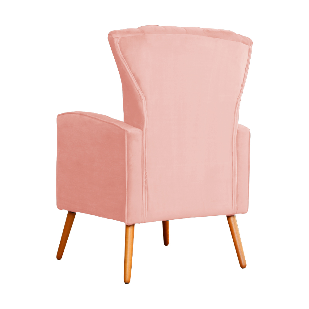 Poltrona Decorativa Melinda Pés Palito Veludo Rosa