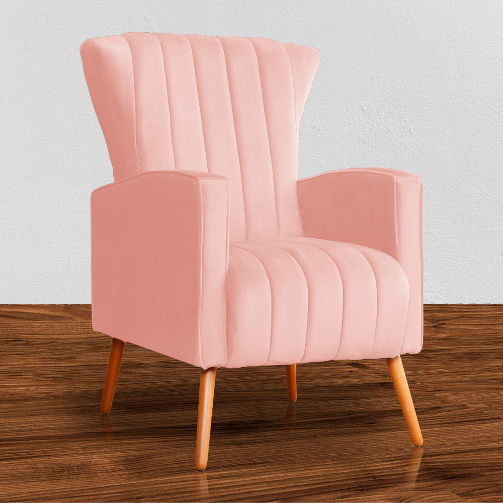 Poltrona Decorativa Melinda Pés Palito Veludo Rosa