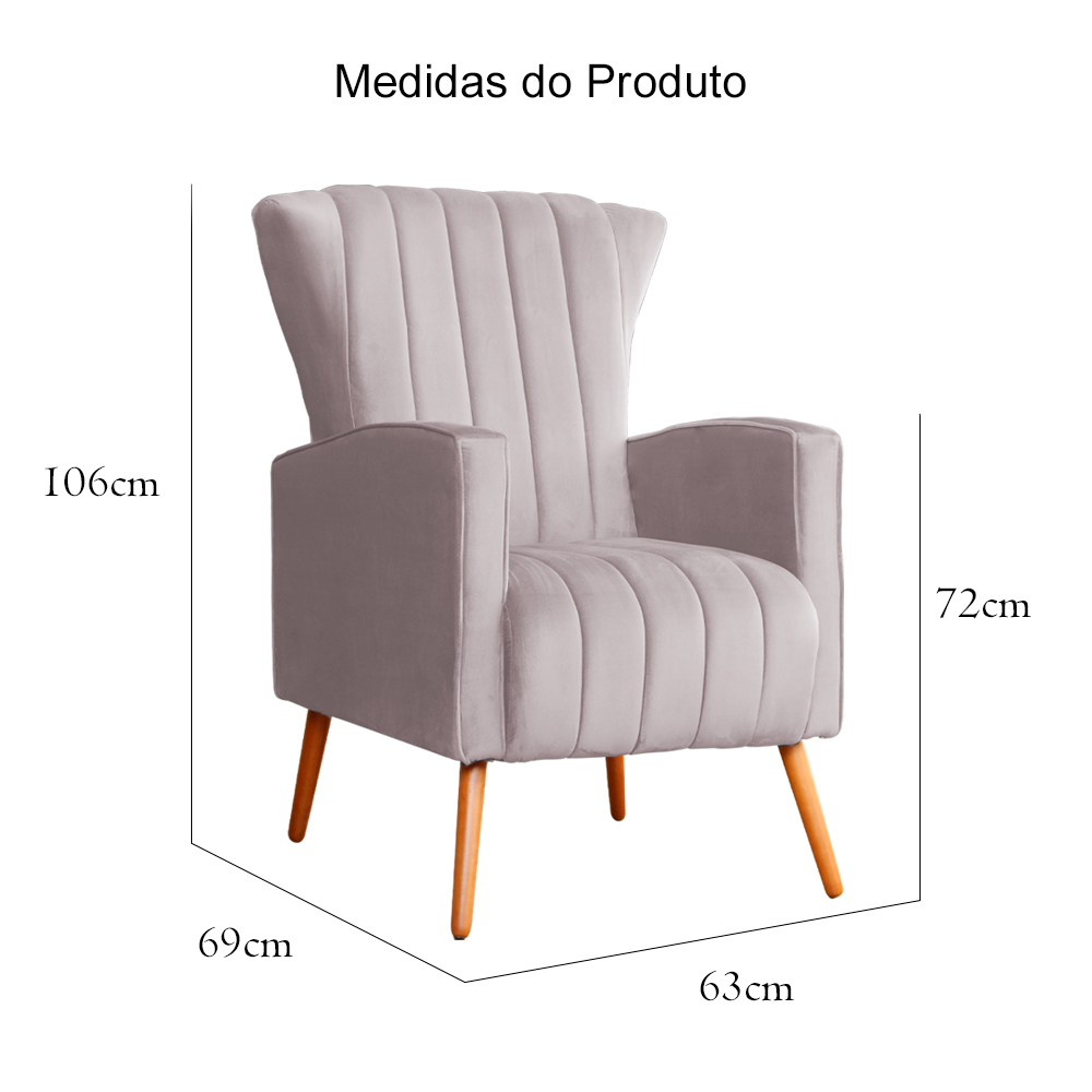 Poltrona Decorativa Melinda Pés Palito Veludo Rosa
