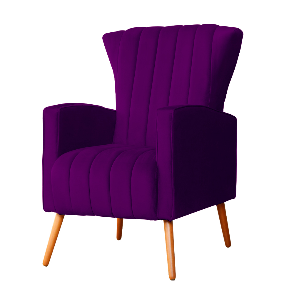Poltrona Decorativa Melinda Pés Palito Veludo Roxo