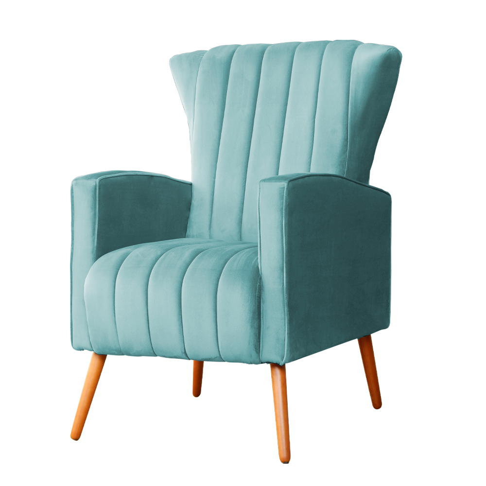 Poltrona Decorativa Melinda Pés Palito Veludo Turquesa