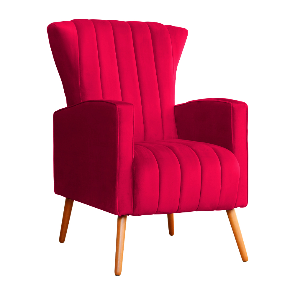 Poltrona Decorativa Melinda Pés Palito Veludo Vermelho