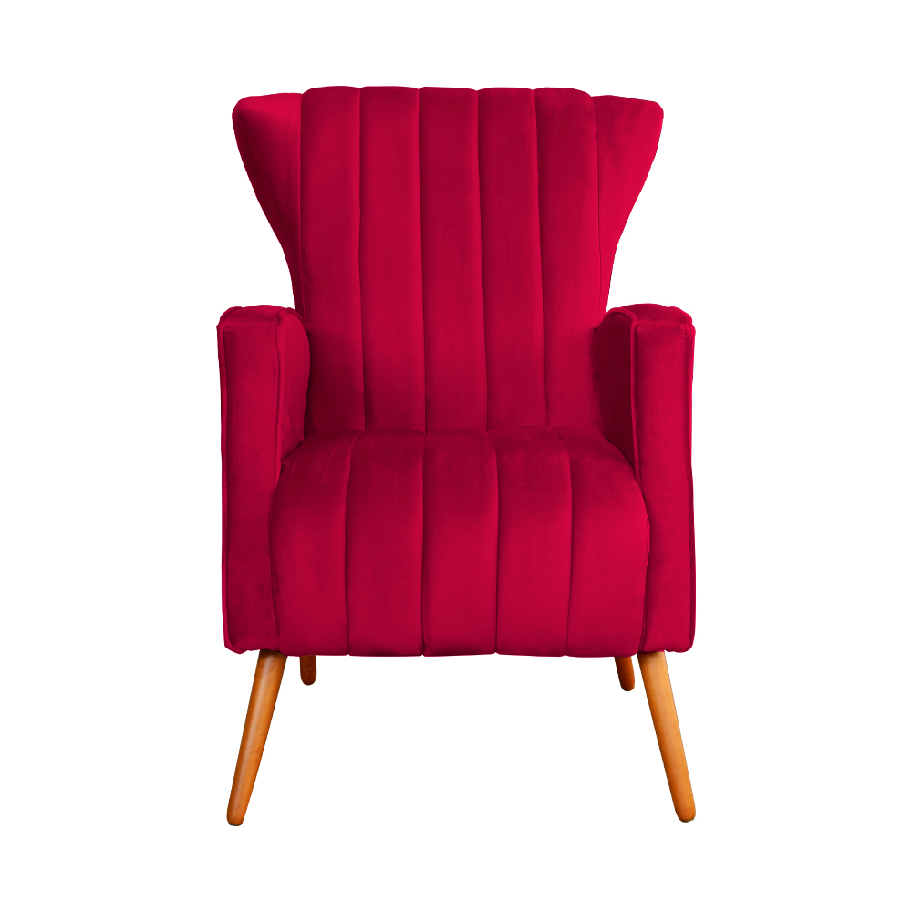 Poltrona Decorativa Melinda Pés Palito Veludo Vermelho