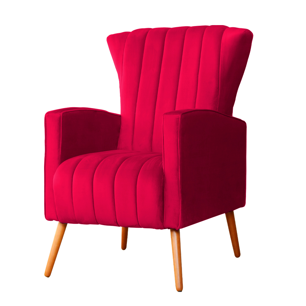 Poltrona Decorativa Melinda Pés Palito Veludo Vermelho
