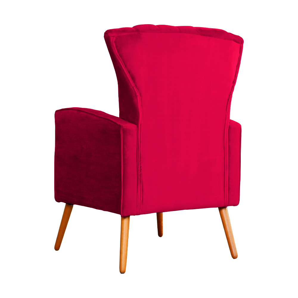 Poltrona Decorativa Melinda Pés Palito Veludo Vermelho