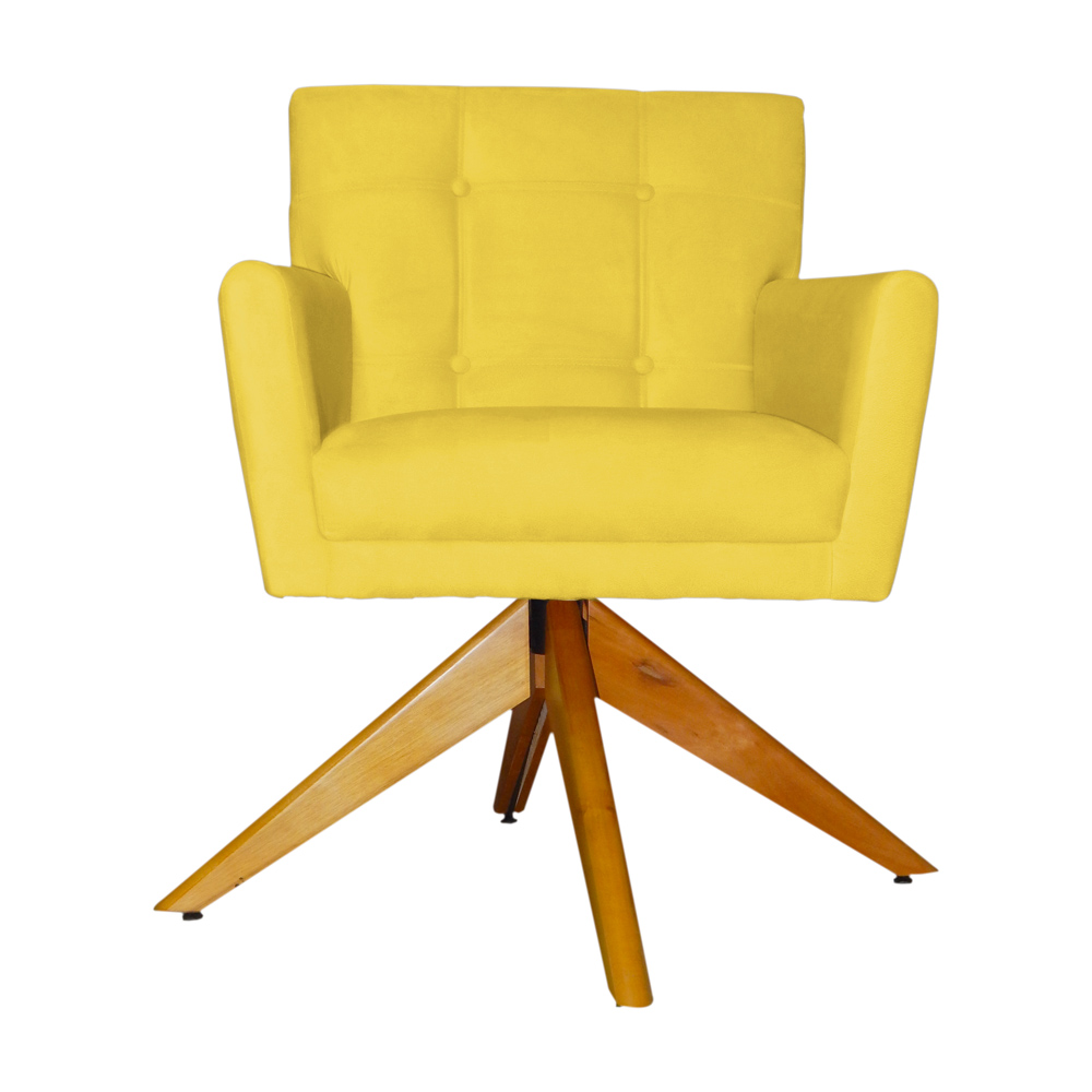 Poltrona Decorativa Onix Pés Giratório de Madeira Suede Amarelo